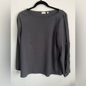 Aritzia Wilfred Puzzy Long Bow Sleeve Blouse Top - Dark Gray - M Medium
